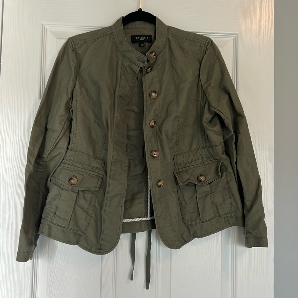 Talbots utility army green button down jacket
